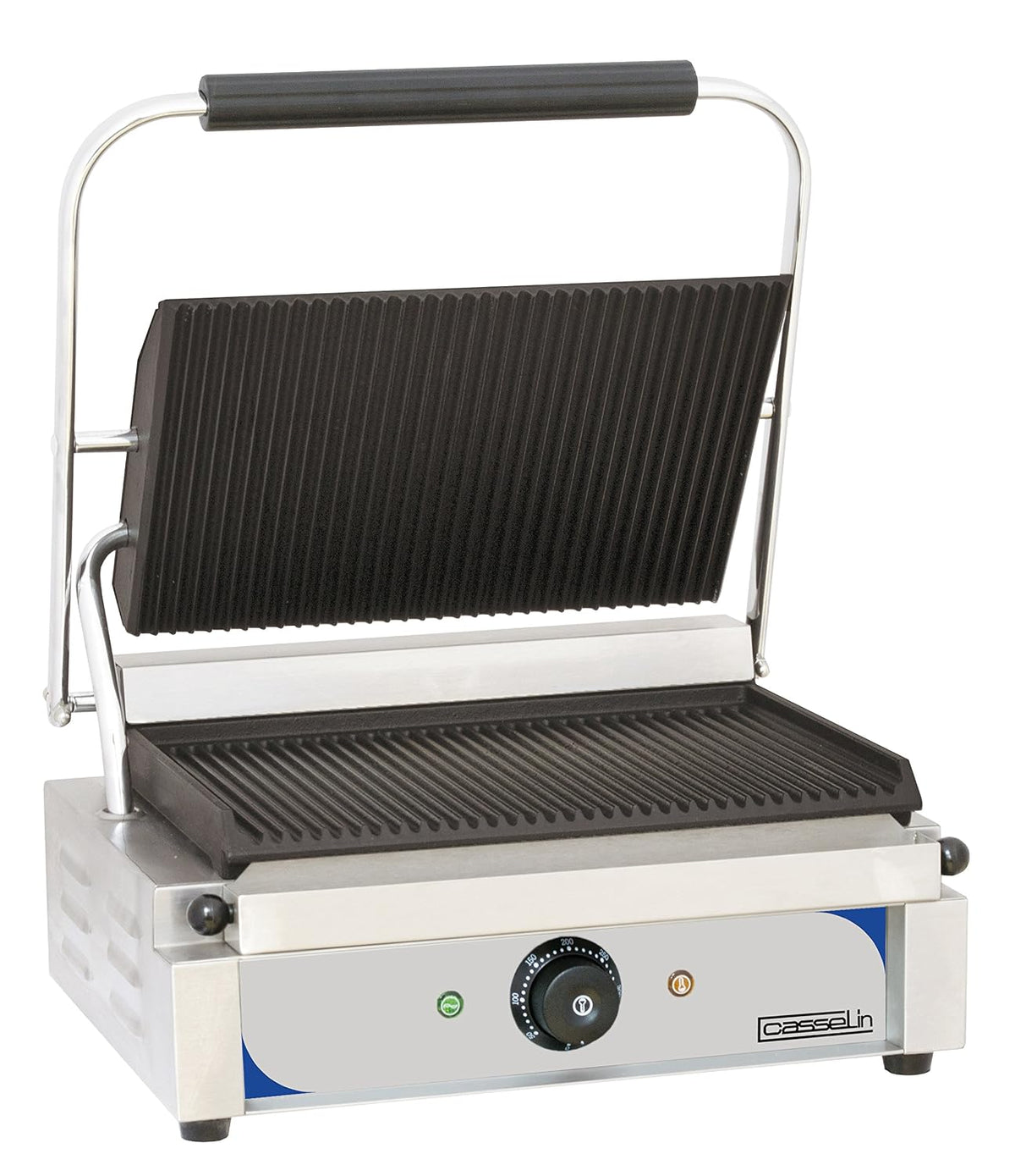 plancha Casselin – L 410 x P 370 x H 200 mm | 2 200 W / 230 V, Noir/Argent – CGPRR - Grill panini plaques rainurée - rainurée