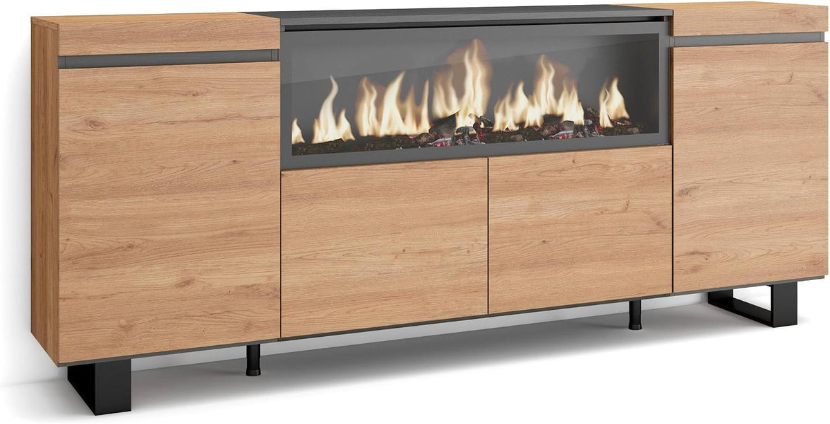 cheminée électrique Skraut Home – 107 cm de large | 32 cm de haut, 34w – Bois/Noir | Buffet Salon et Cuisine