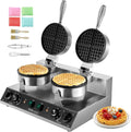 VEVOR gaufrier, 19,7 x 18,5 x 10 pouces / 500 x 470 x 260 mm – 2460 W | Argent, Commercial – Appareil à Gaufre Ronde à Double Tête