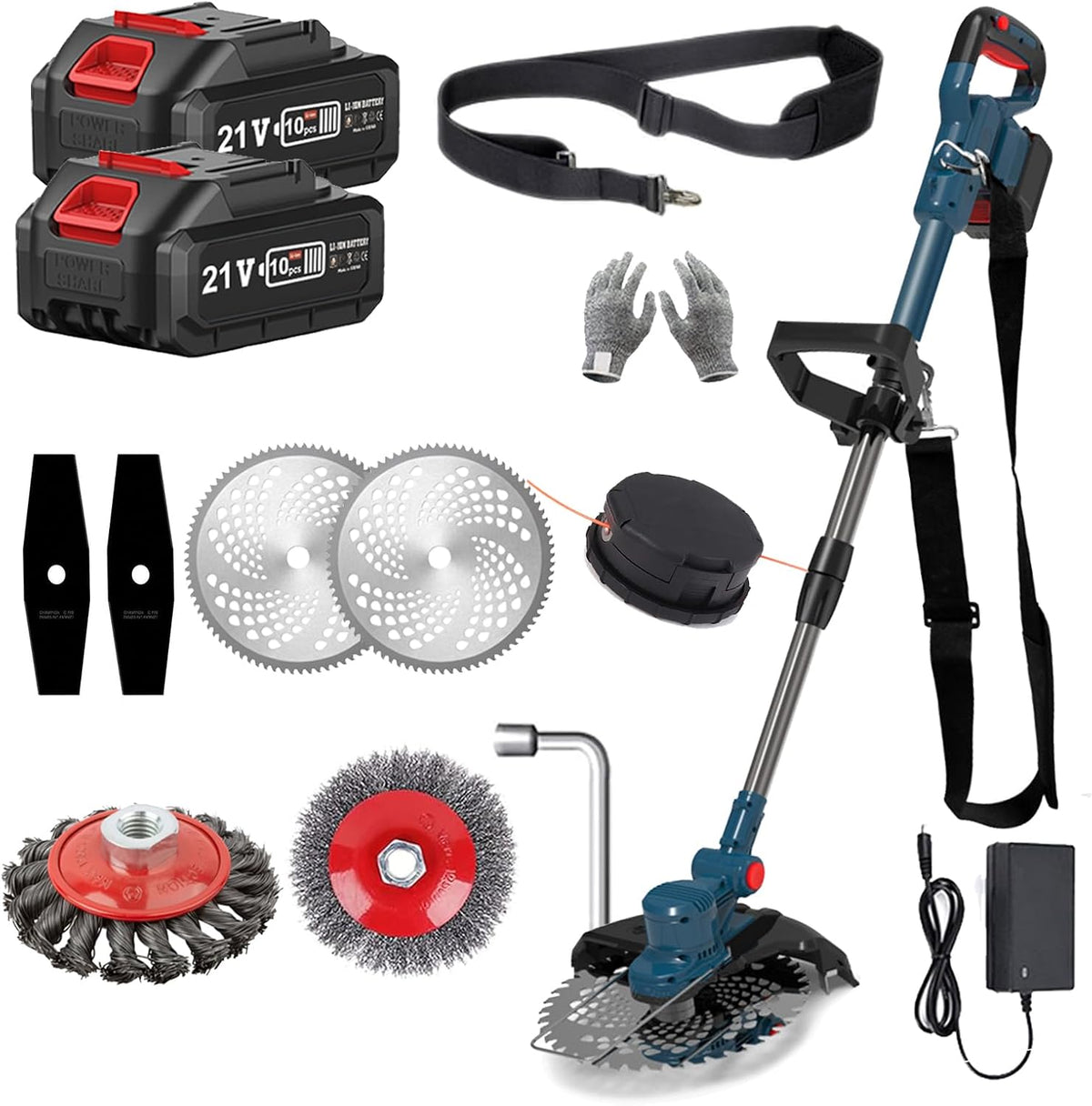 débroussailleuse YUIOIBUC – 21 V | 4.0 Ah, Bleu/Noir/Rouge/Argent – à Batterie Coupe Bordure sans Fil avec Batterie