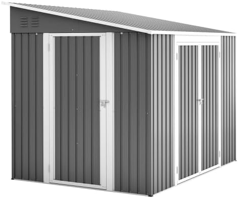 vutizal Abris de jardin, 6 x 8 – 1,8 x 2,4 m | acier galvanisé, Gris/Blanc – Abri de jardin en métal de pieds ( )