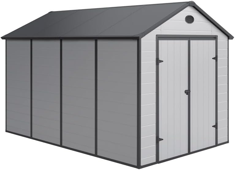 JOBU Abris de jardin, 8,90 m – Gris | Jôbu Abri de Jardin en Résine ², Kit de Fondation Inclus – Abri à Outils Abri de Rangement Extérieur