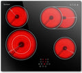 Tables de cuisson Karinear – 60 cm | 6600 W, 220 V – 240 V | Noir/Rouge, Plaque Vitrocéramique 4 Feux Encastrable avec Brûleur ovale