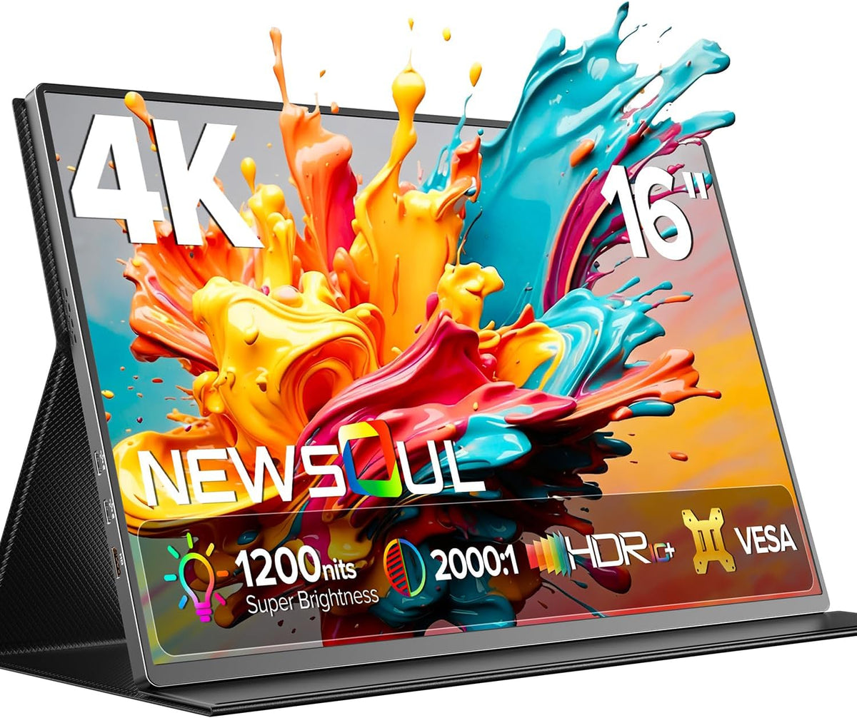 Newsoul Écrans PC, 16 Pouces – 3840x2400 | Noir, Écran Portable 4K UHD 1200 nits HDR – Moniteur Portable 4K IPS