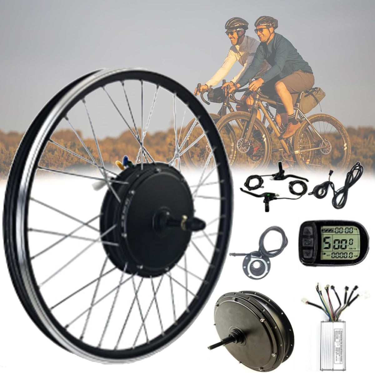 Quixnova Cyclisme, 48 V – 1500 W | Noir/Argent, Kit de conversion de vélo électrique 20'/24'/26'/27 – 5'/28'29'700C pour vélo de route de montagne