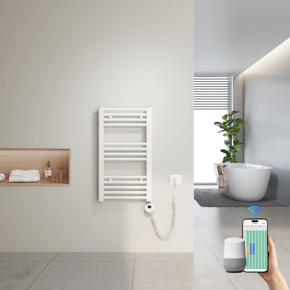 Sèche-serviettes Heilmetz | 70x40 cm, 300 W – Blanc | Électrique Intelligent avec WiFi, Thermostat Connecté et App