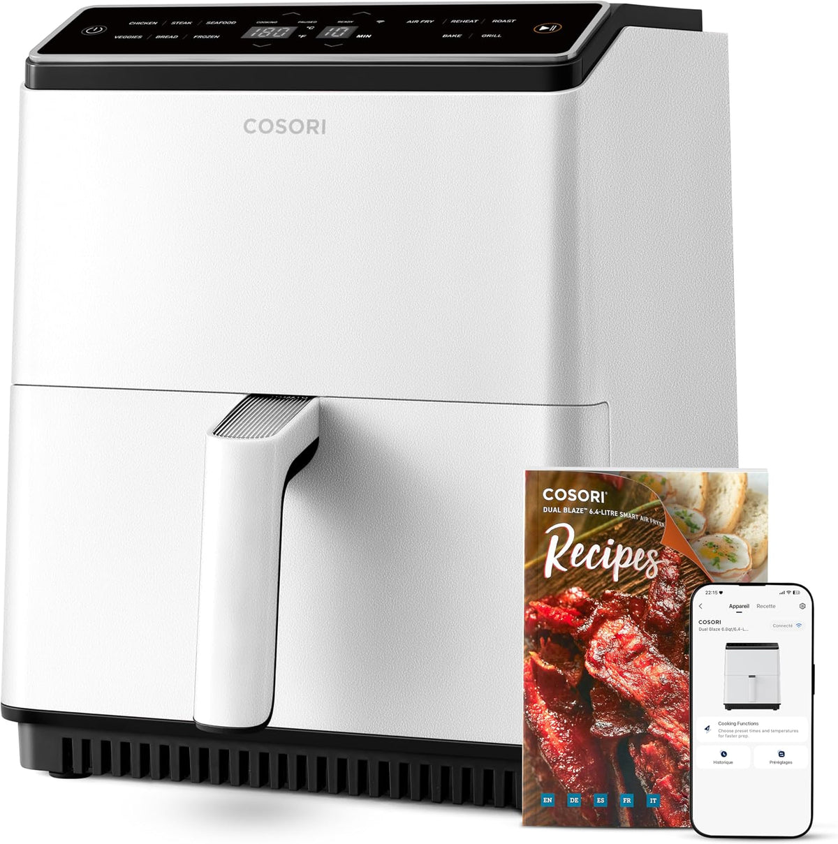 COSORI friteuse à air chaud, air fryer – 6.4 L | Blanc, Parfect pour le Régime Hyperprotéiné – Idéal pour une Déco Élégante et Moderne
