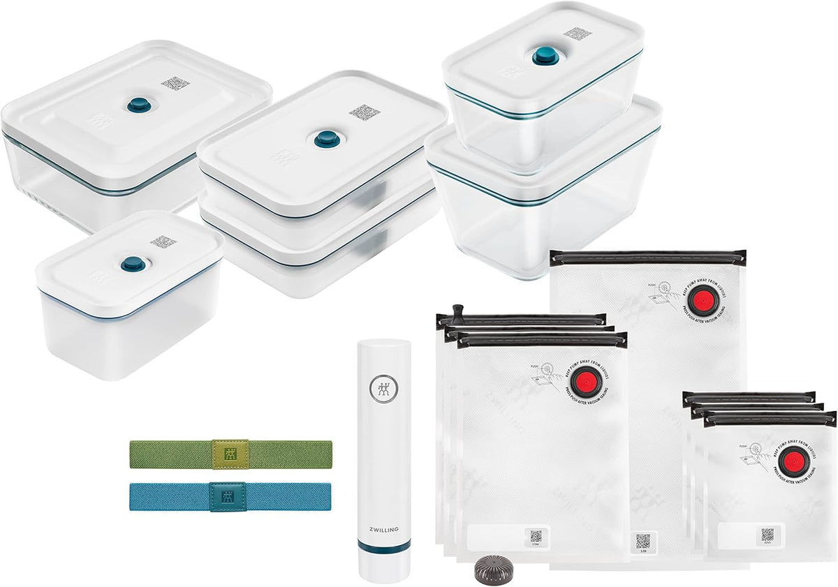 Appareils de mise sous vide ZWILLING | Blanc/Bleu/Vert, Kit de démarrage de Mise sous Vide Fresh & Save – en Verre