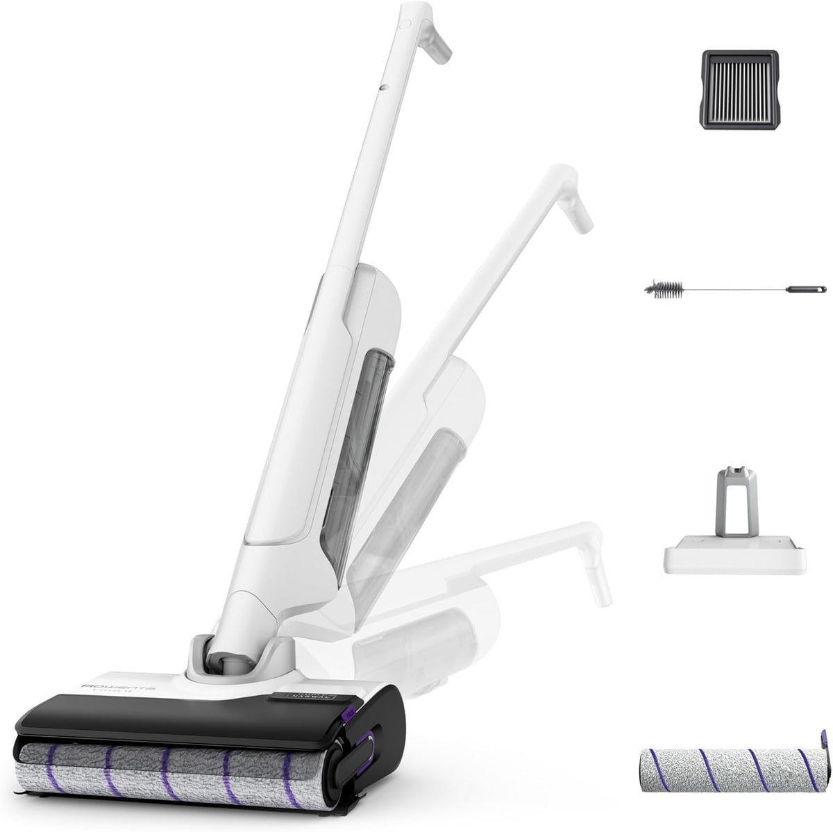 aspirateur eau et poussière Rowenta – Blanc/Noir/Gris/Violet | X-Clean 10, Aspirateur Laveur sans Fil – Inclinable 180°