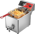 Friteuses crosson – 6 L | Argent/Rouge/Noir, Friteuse électrique avec vidange d'huile – minuterie de 30 minutes