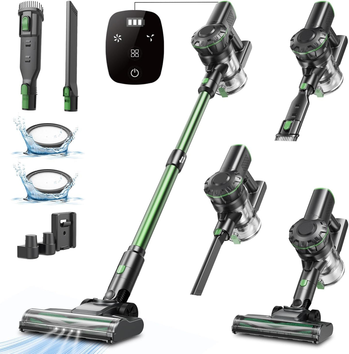 aspirateur balai sans fil Vexilar – 40KPA | Vert/Noir, Aspirateur sans Fil Puissant 50 Minutes avec écran LED