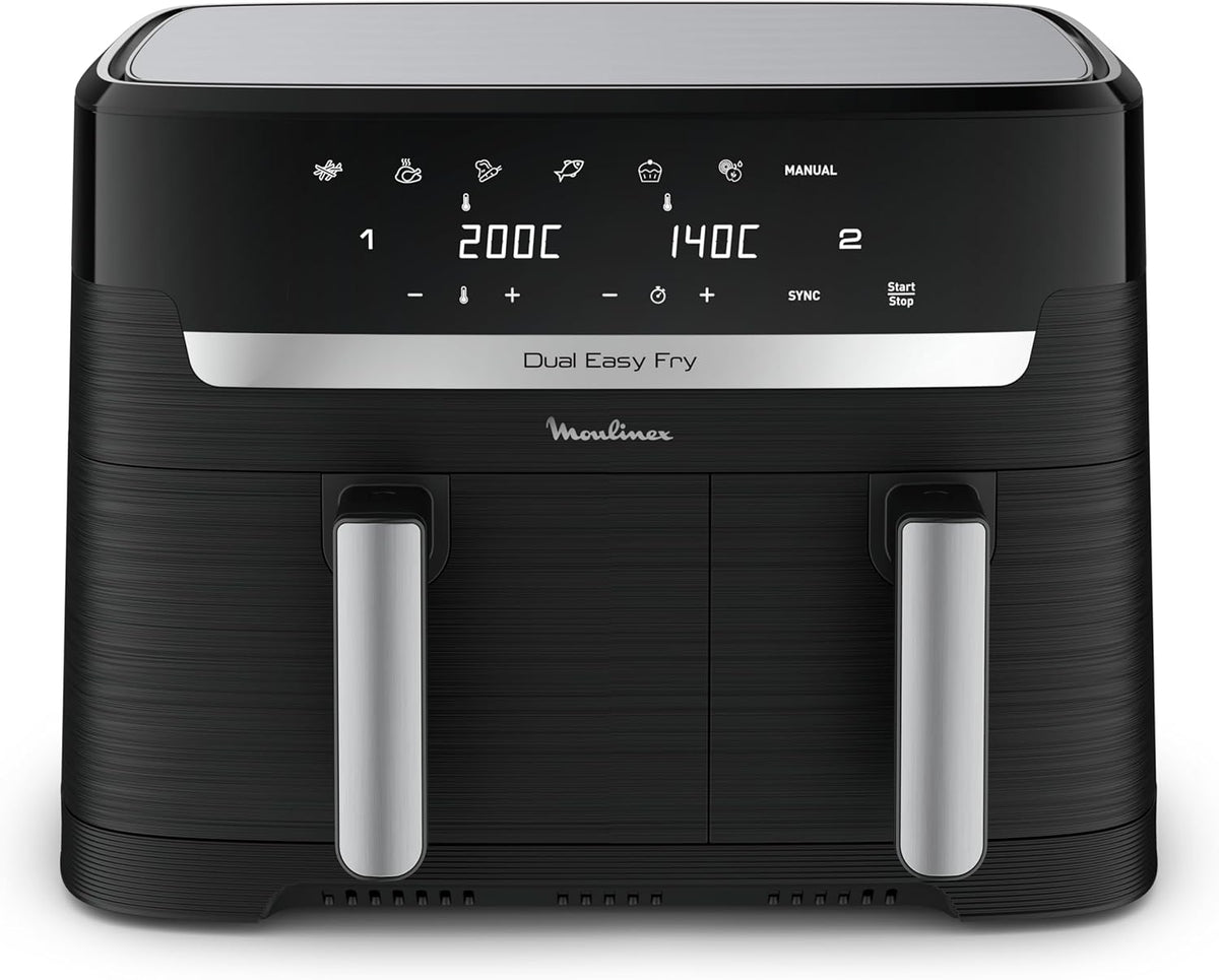 friteuse à air chaud Moulinex – air fryer | 8,3 L, Noir/Argent – Easy fry Essential inox | Jusqu'à 8 personnes, 7 Programmes intuitifs