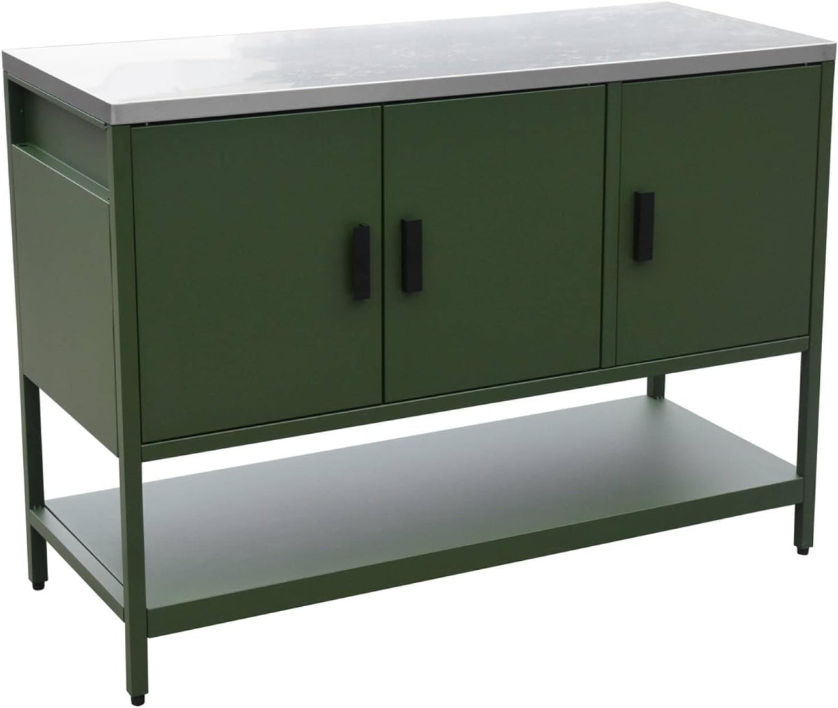 Cuisines d'extérieur sweeek – L 80 x P 51 x H 142 cm | Noir / Vert / Beige / Bleu gris, Cuisine d'extérieure en Acier Vert 3 Portes.1 étagère L120 cm