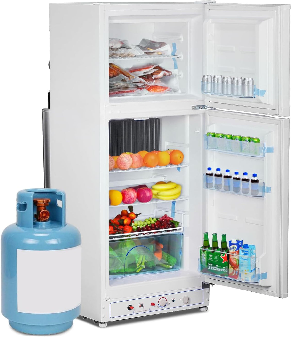 réfrigérateur SMETA – 220 V | 175 L, 46 L – Blanc | Frigo à Gaz avec Congélateur, Camping Car Silencieux – Frigo à Gaz pour Caravane