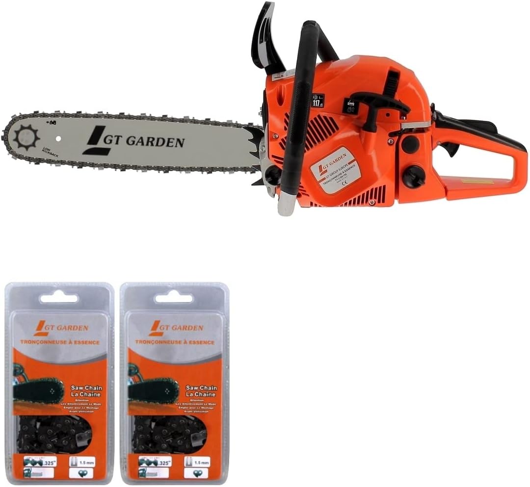 tronçonneuse GT Garden | 40 cm, Orange/Gris/Noir – Thermique 62 cm3 | 2 chaînes