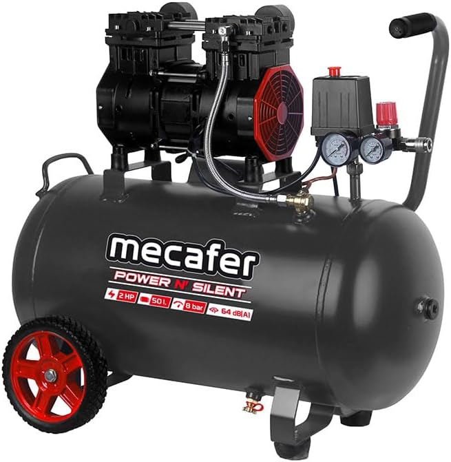 Outillage électroportatif Mecafer | 8 bar, 50 L – Noir/Rouge | 425563 Compresseur Power N Silent - - 2HP
