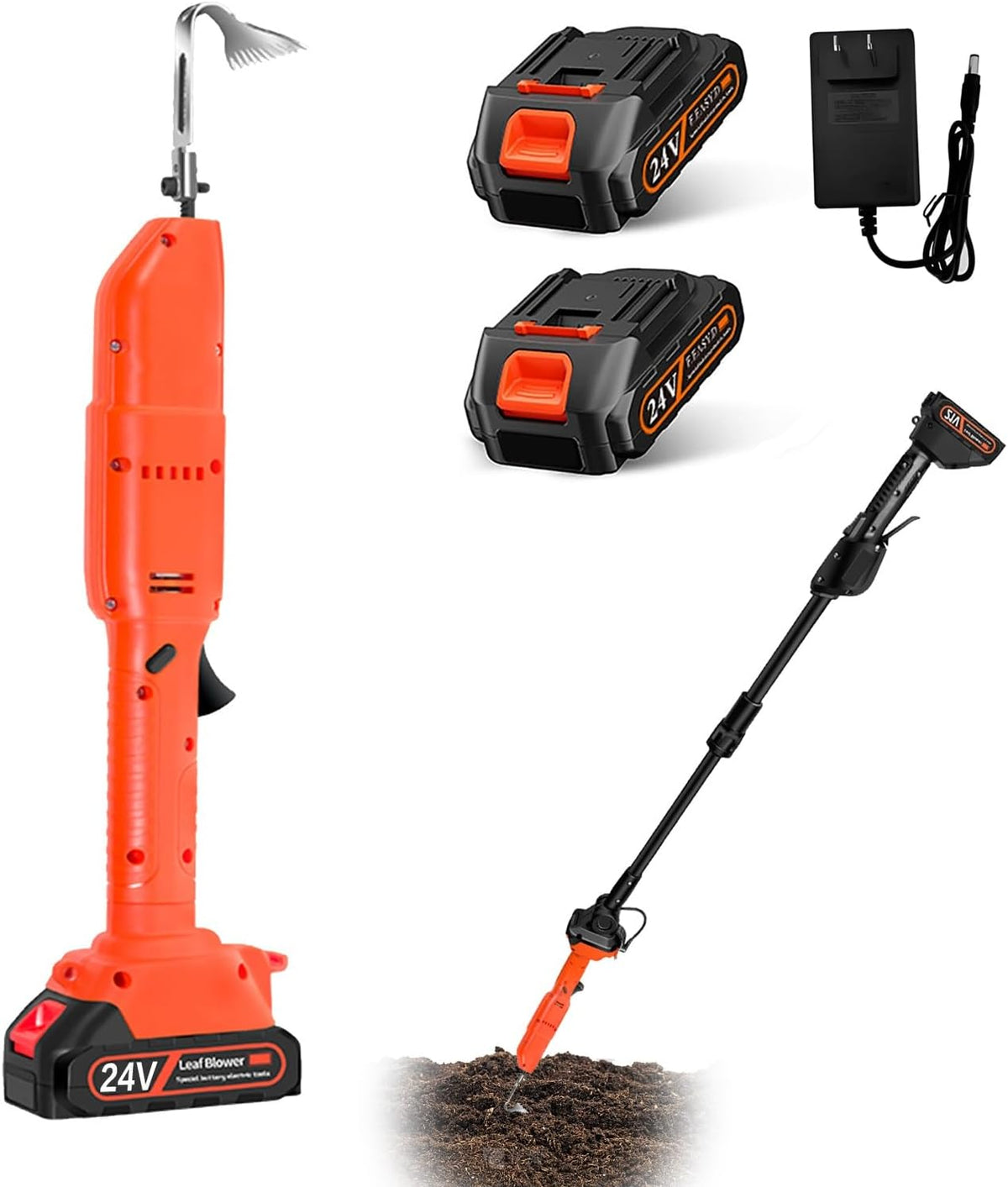 motoculteur WJMRELIABLE – 24 V | 30 mm, Orange – Houe Électrique sans Fil | Electric Hoe Arrache Mauvaise Herbes avec Batterie et Charge