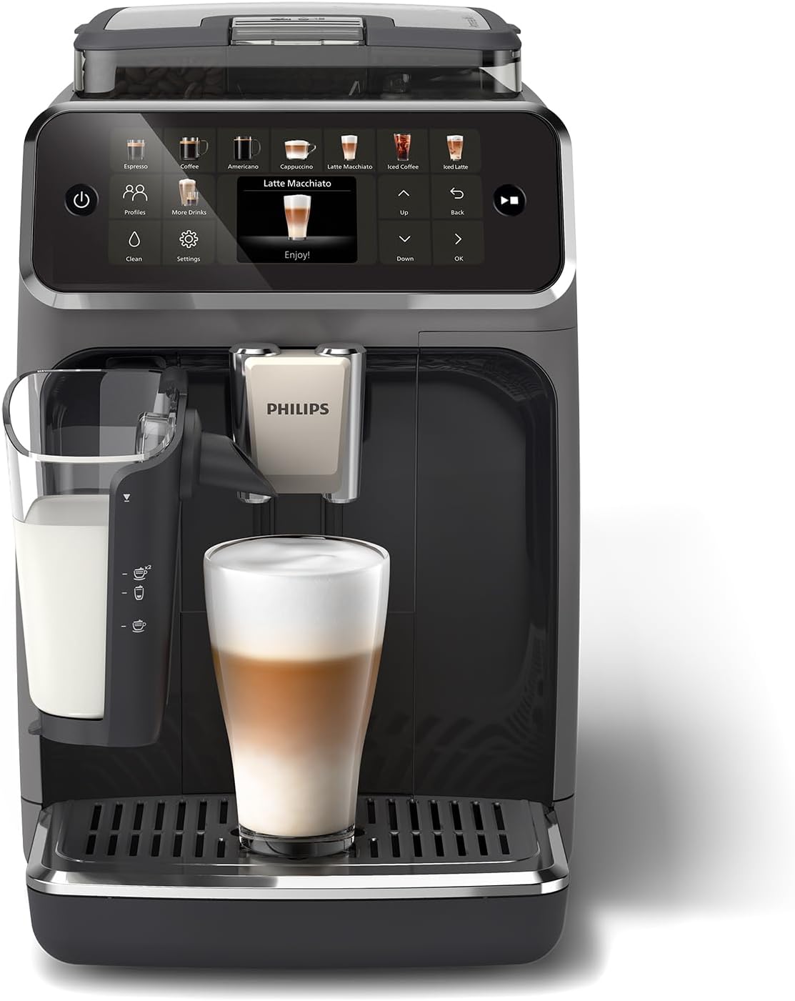 machine à café Philips | cafetière, Noir/Argent – Expresso broyeur Série 5500 | 20 Boissons Chaudes et Glacées, Carafe LatteGo facile à nettoyer
