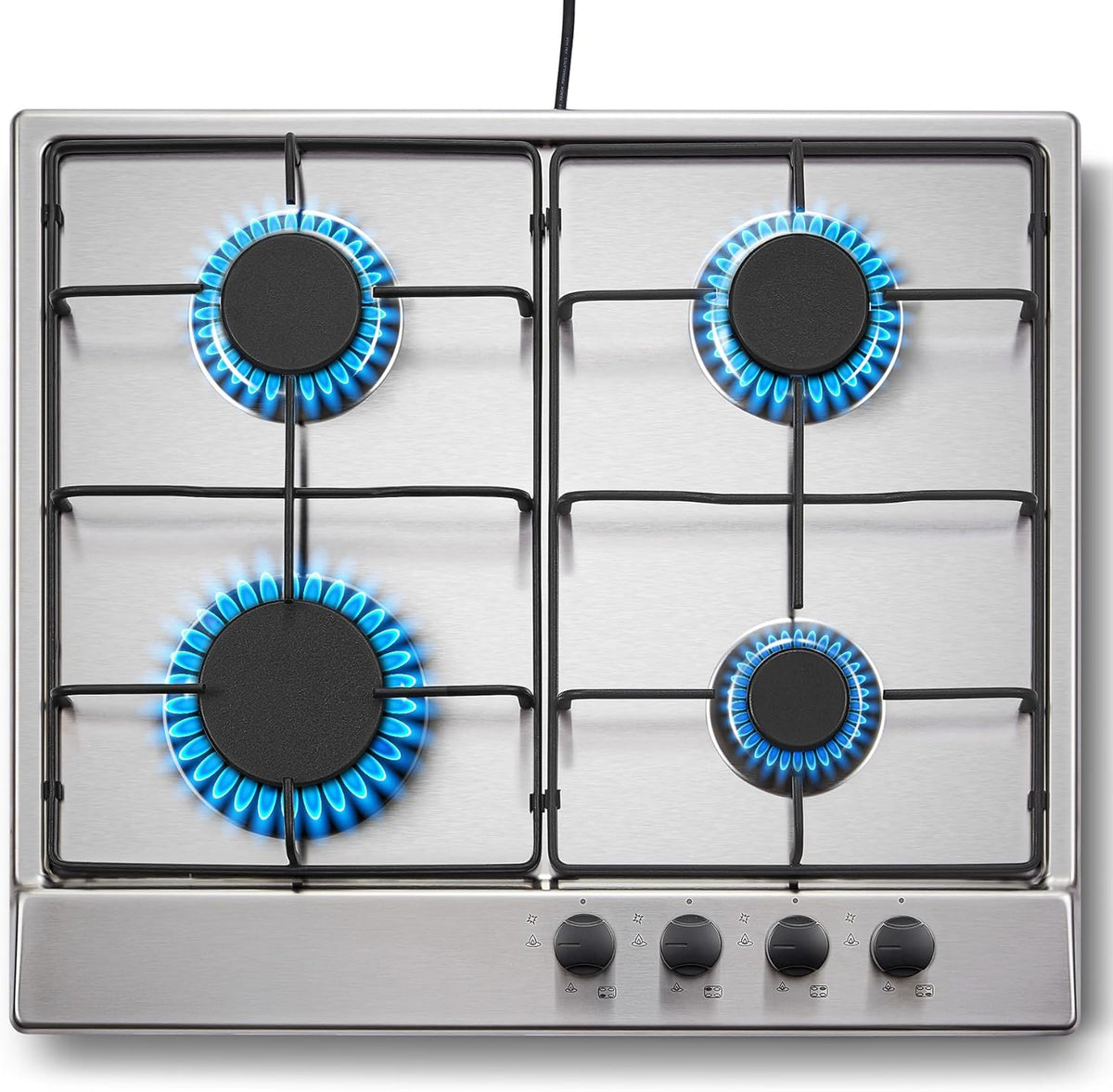 table de cuisson TopStrong | 60 cm, Argent – Plaque de Cuisson Gaz 4 Feuxs Inox | Plaque Gaz 4 Feux en Acier Inoxydable