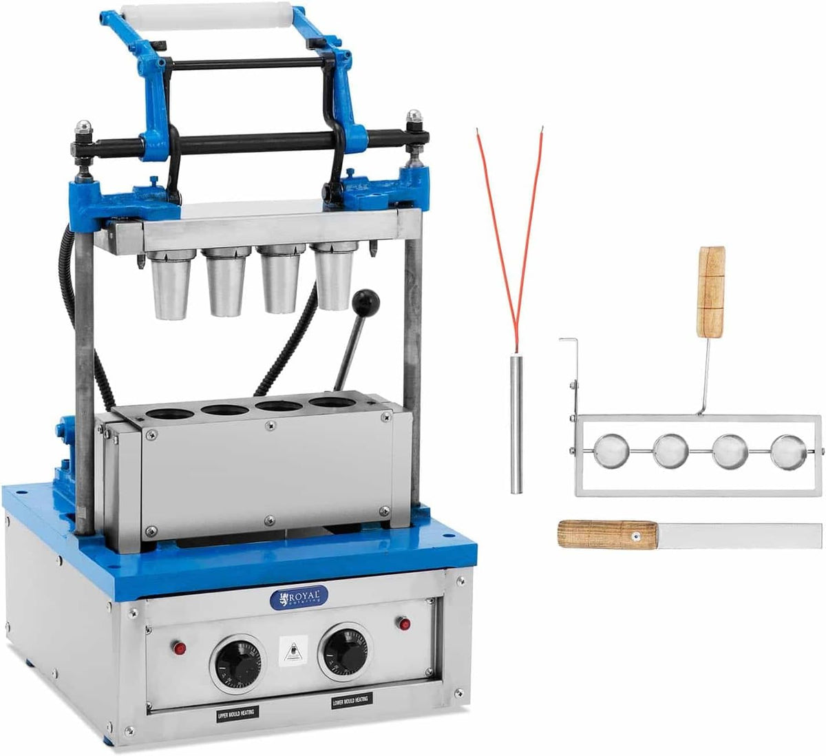 gaufrier Royal Catering | 55 x 70 mm, 4200 W – Argent/Bleu/Noir | RC_WMS_13 pour gaufres 100-120 gaufres/h Maker Machine à cornets de glace