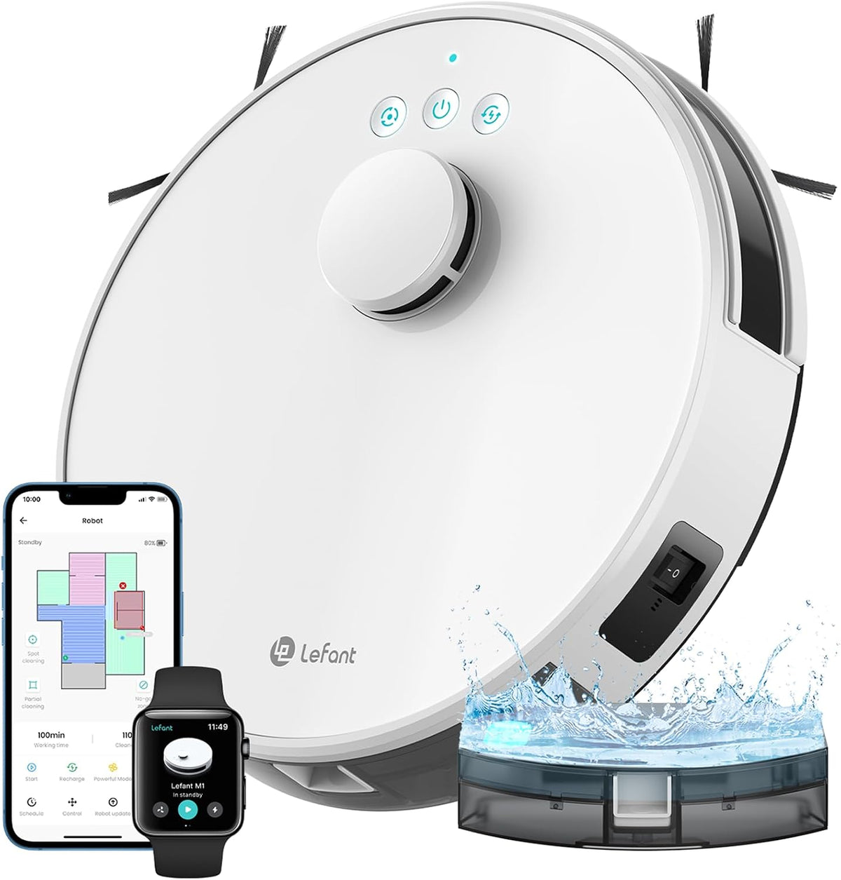 robot aspirateur Lefant | aspirateur robot, Blanc – M1 Laveur 2 en 1 | Navigation LiDAR, Cartographie Multi-étage – Zones Virtuelles