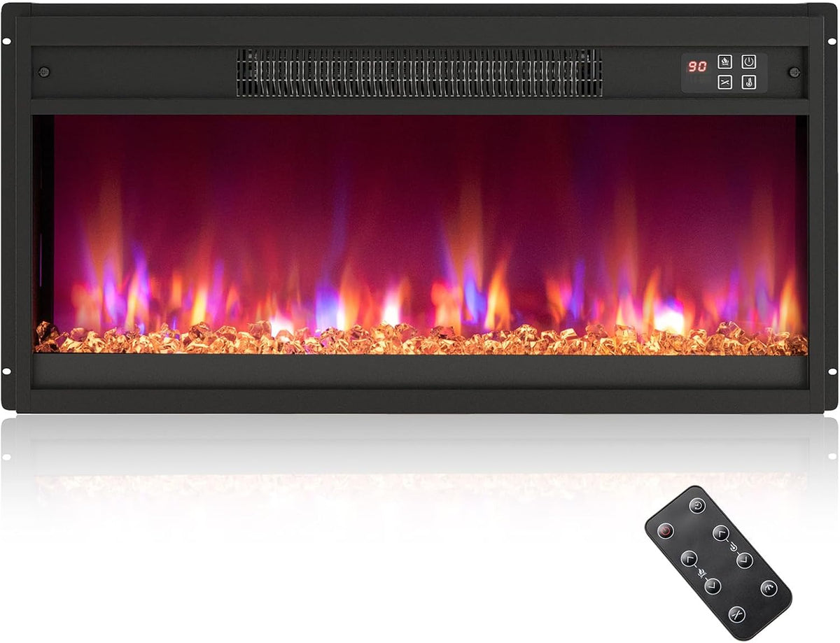 Cheminées électriques GOPLUS | 1500 W, Noir – Cheminée Electrique avec Effet Flamme LED | Chauffage Réglable 17-32℃