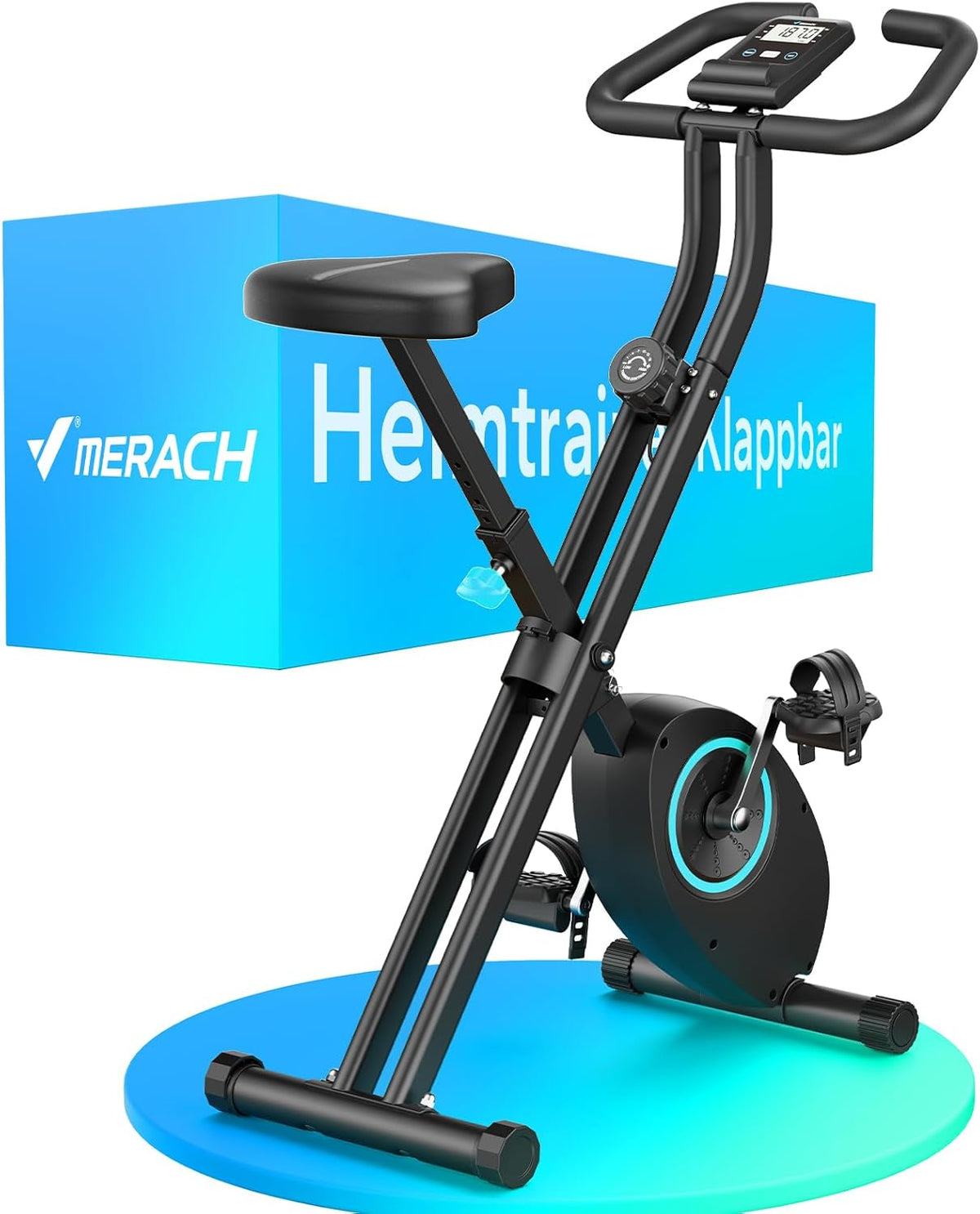 Cardio-training MERACH – 136KG | Noir, Vélo d'Appartement Pliable – Velo d Appartement avec Écran LCD | Gain de Place