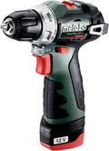 metabo perceuse-visseuse, 12 V – 2 Ah | Vert/Noir/Rouge, sans fil PowerMaxx BS BL 601721500 Li-Ion + 2 batteries