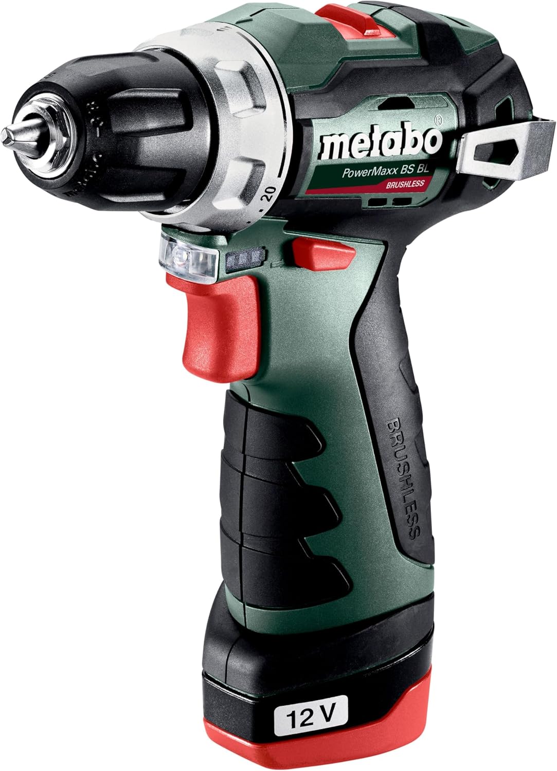 metabo perceuse-visseuse, 12 V – 2 Ah | Vert/Noir/Rouge, sans fil PowerMaxx BS BL 601721500 Li-Ion + 2 batteries