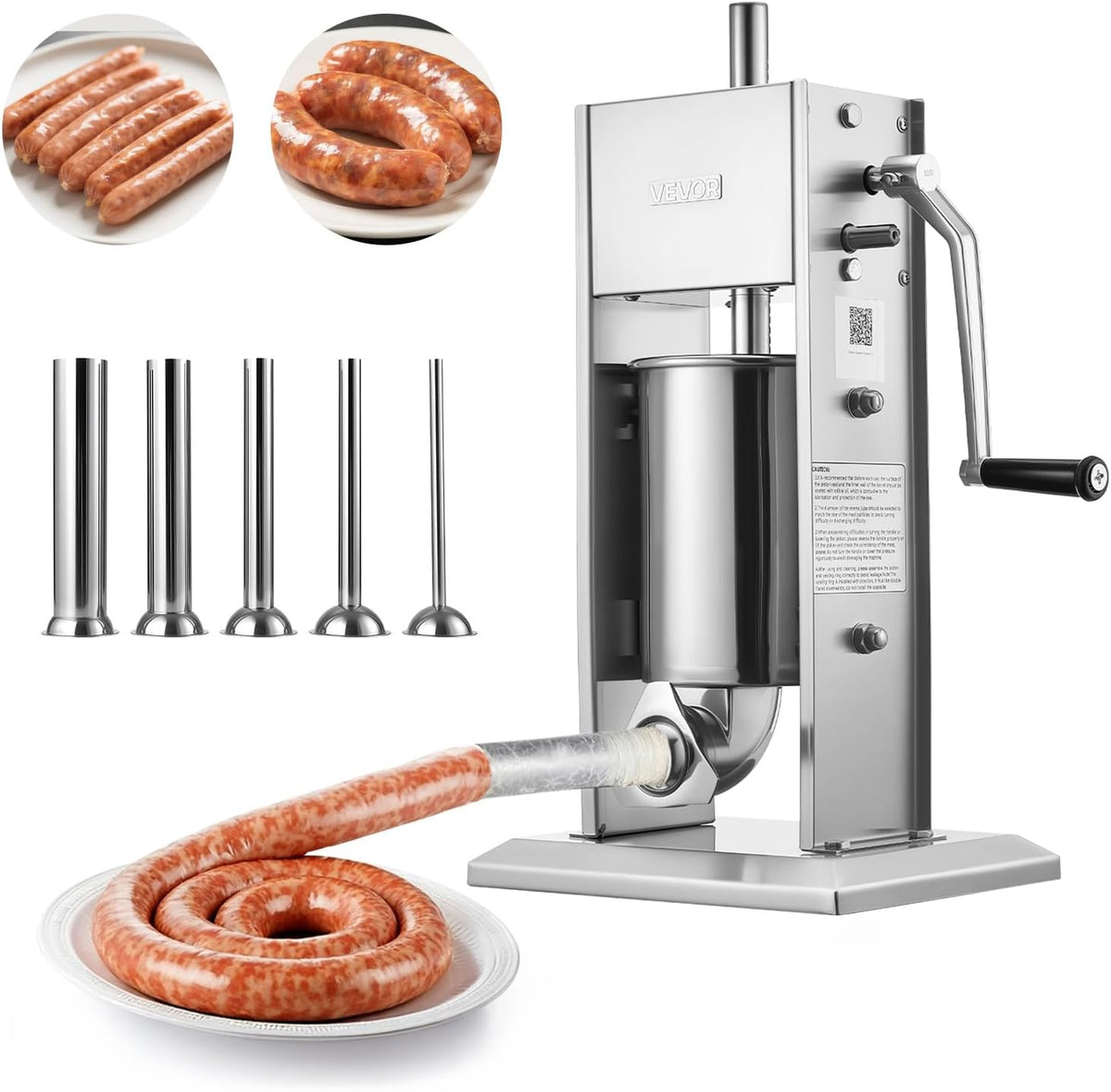 VEVOR Électroménager spécialisé, 7 livres / 3 L – 3 L | Argent, Poussoir à Saucisses Manuel – Machine à Saucisses Verticale