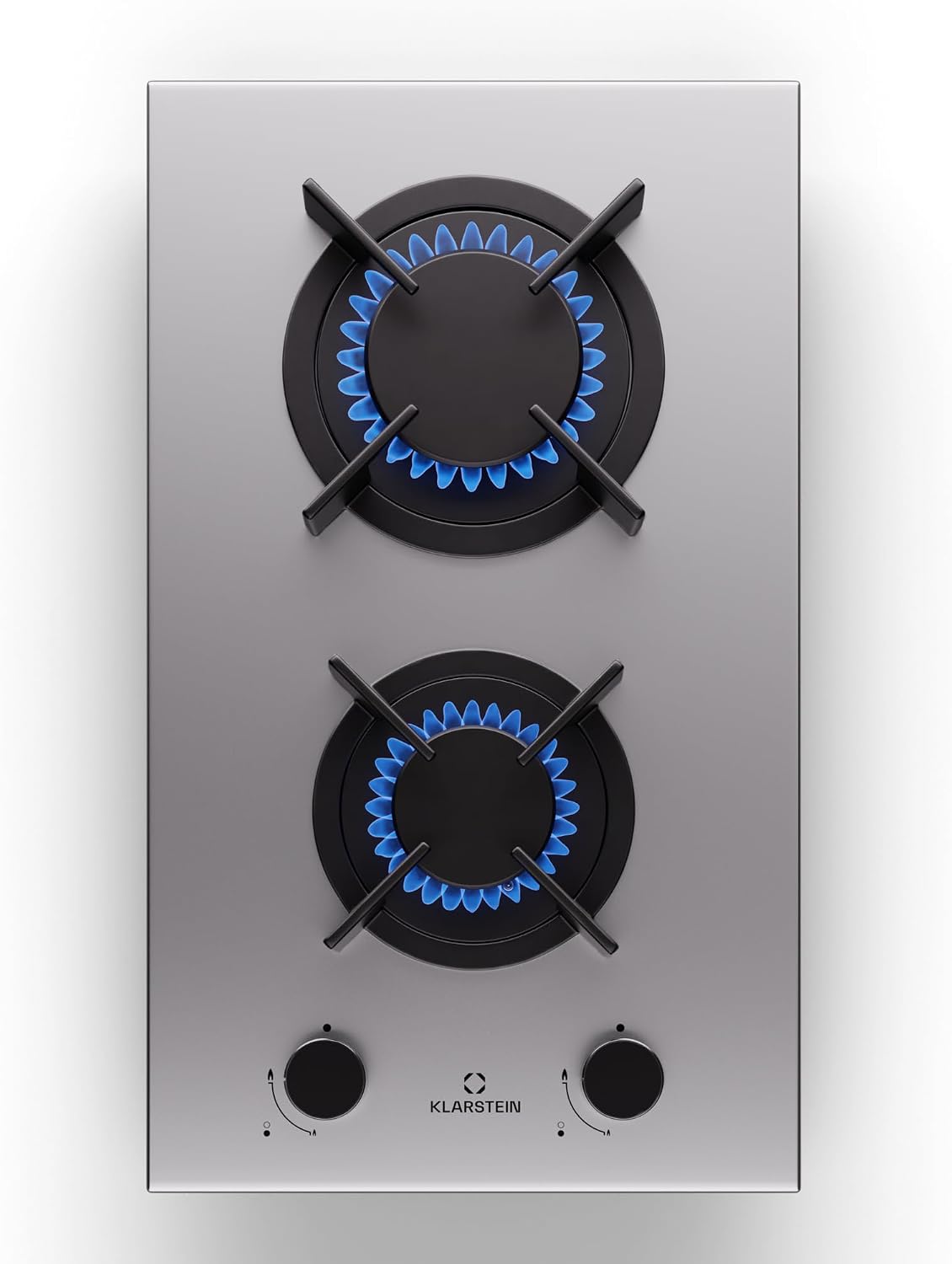 table de cuisson KLARSTEIN, 4200 W – Argent/Noir | à Gaz Encastrable - 2 Brûleurs, Plaque de Cuisson Avec Brûleurs en Acier Inoxydable - Compatible