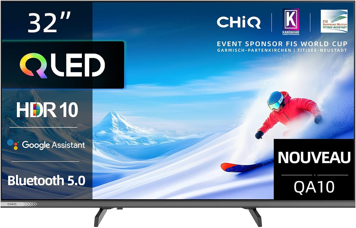 téléviseur CHIQ | 32 Pouces, Noir – Smart TV QLED 32QA10 | Full HD HDR10, Dolby Audio et DBX-TV – Design métallique sans Cadre
