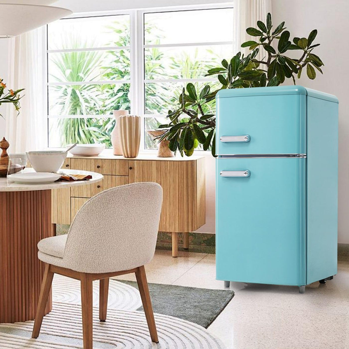 réfrigérateur Sweiko | frigo, 39 dB – 72 litres | 21 litres, Cyan – à double porte supérieure et inférieure | volume total