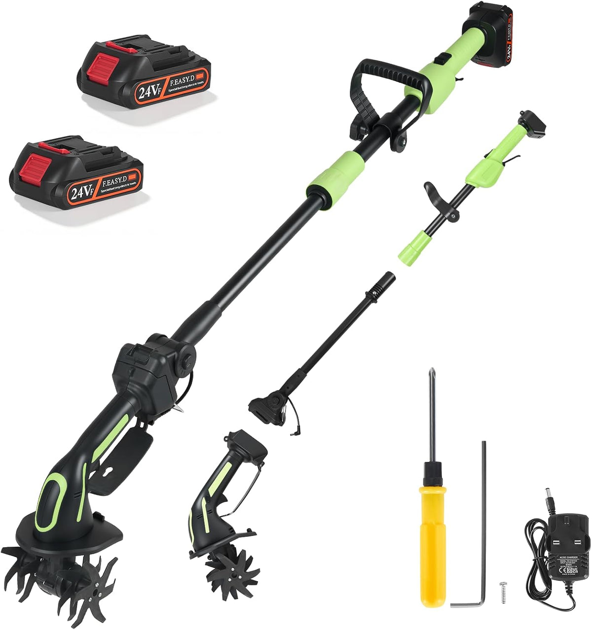 motoculteur Eirolace – 21 V | 1,3 m, 10 cm – ABS/PA + 30GF + métal | Noir/Vert/Rouge, Motobineuse sans Fil