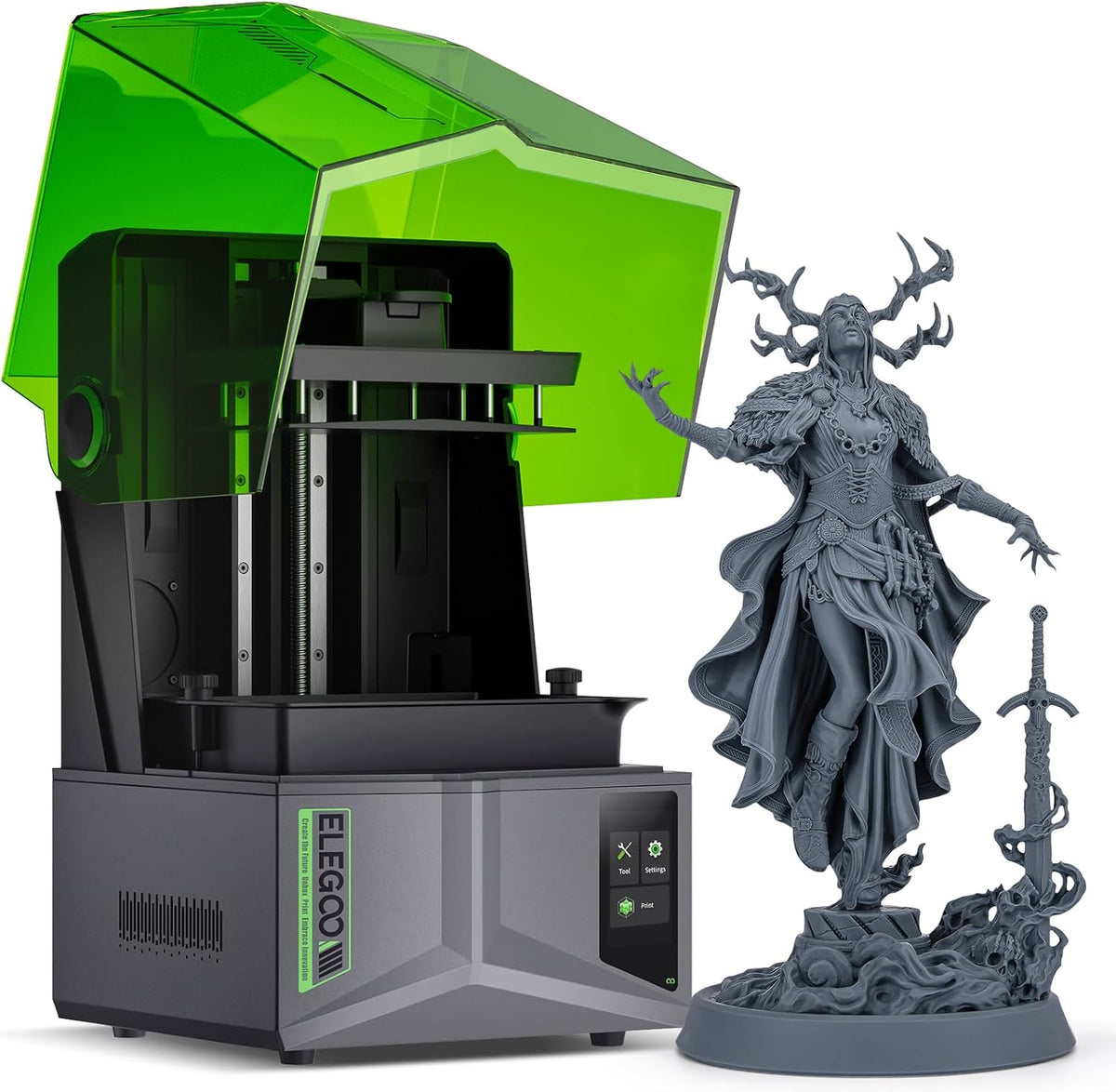 Imprimantes 3D ELEGOO – 218,88 x 122,88 x 220 mm | Noir/Vert, Saturn 4 12K Imprimante 3D résine MSLA avec écran LCD mono 12 K