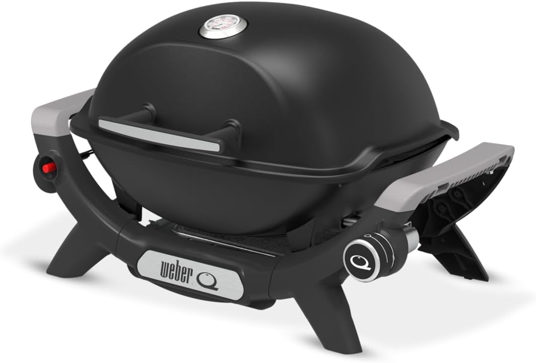Barbecues à gaz Weber – Noir | Barbecue à gaz Q 1100N / Barbecue portable léger pour camping, patios et balcons avec brûleur haute efficacité