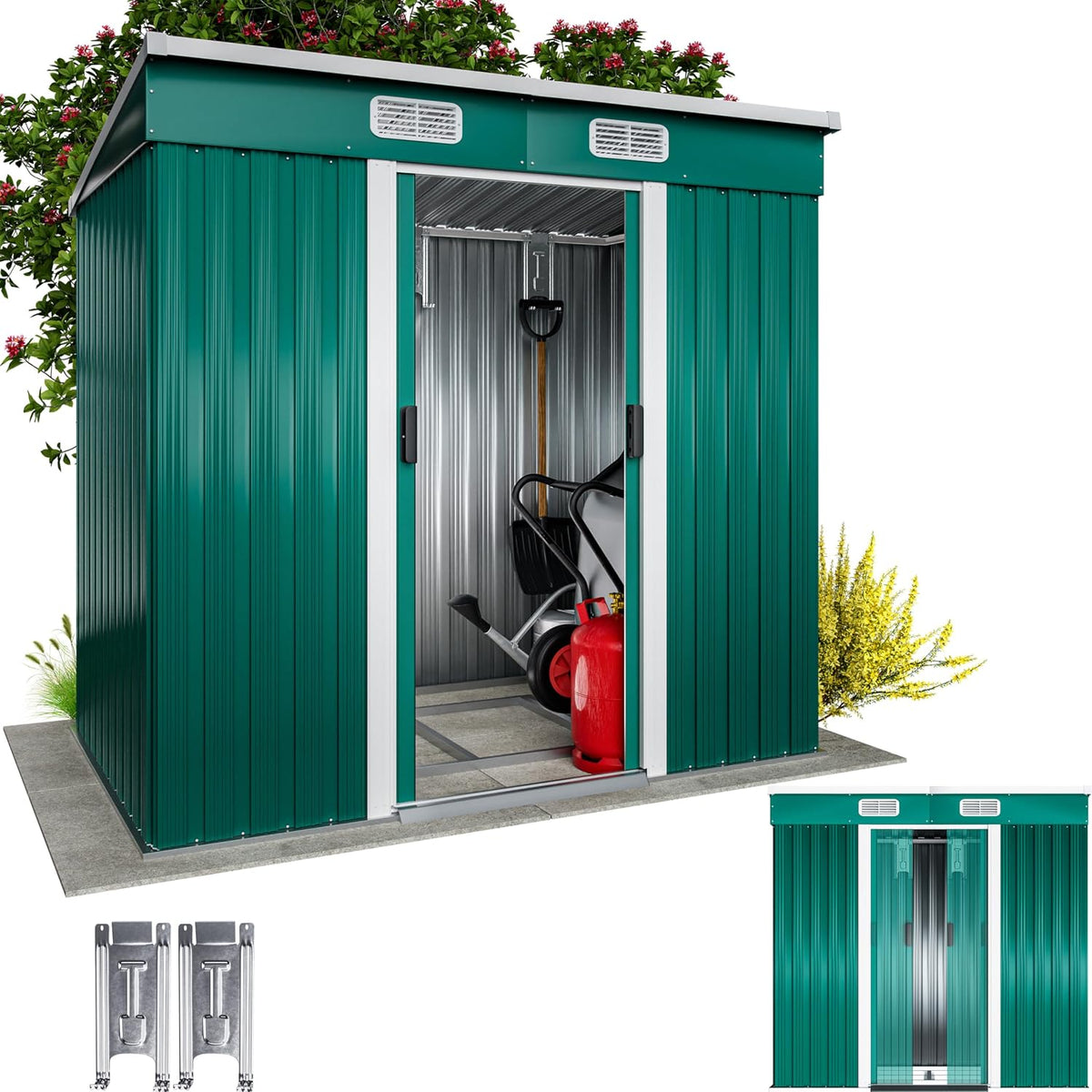 Gardebruk Abris de jardin, 2 m – 200x125x185 cm | 3,4 m, Vert/Gris