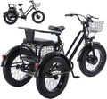 Tricycles SXYKXYDL | 20 pouces, 200 kg – 48 V | 12 Ah, Noir – Vélo cargo électrique à pneus larges, tricycle électrique pour adultes - Charge