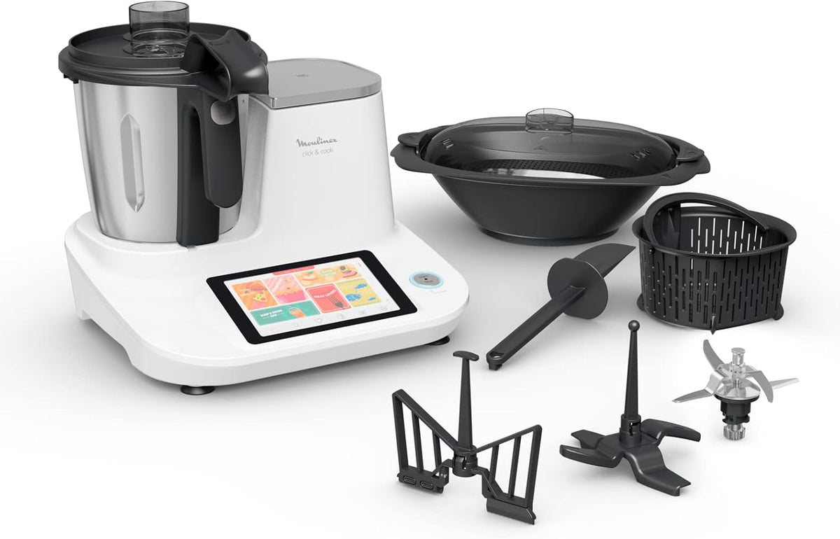 blender Tefal – 1400 W | 3,6 L, Blanc/Noir – Moulinex Click & Cook Robot cuiseur avec balance cuisine intégrée