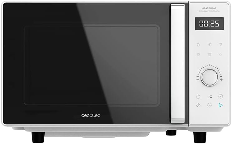 Cecotec Fours micro-ondes, 25 L – 800 W | Noir/Blanc, Micro-ondes sans Plateau GrandHeat 2500 Flatbed Touch White