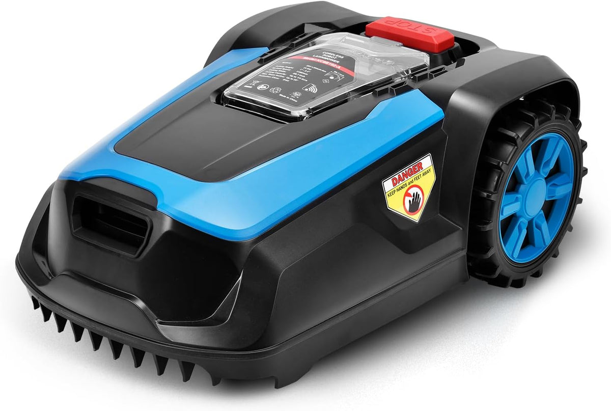 LEADZM Tondeuses robot, 1200 m – 65 mm | 220 mm, Noir/Bleu – Robot Tondeuse sans Fil Automatique ² - Recharge Auto