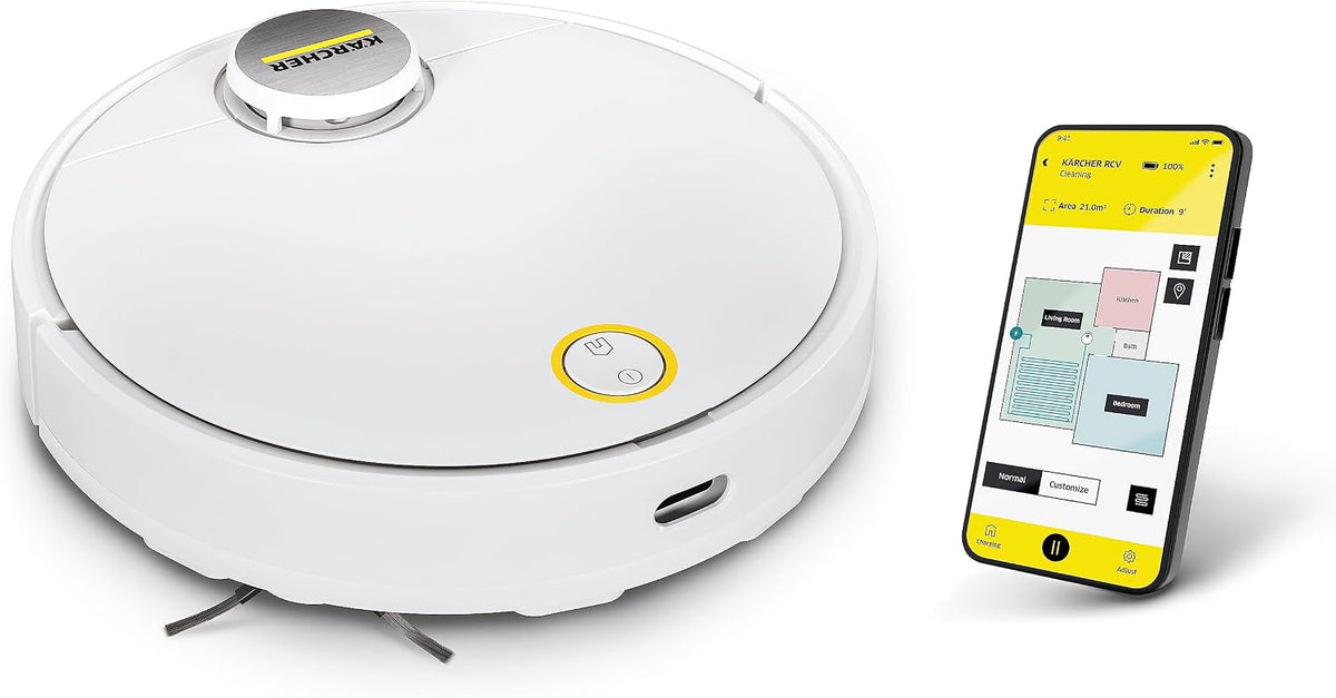 Kärcher robot aspirateur, aspirateur robot – Blanc | RCV 3 avec fonction serpillère 2500 Pa, télécommande via application – navigation laser LiDar