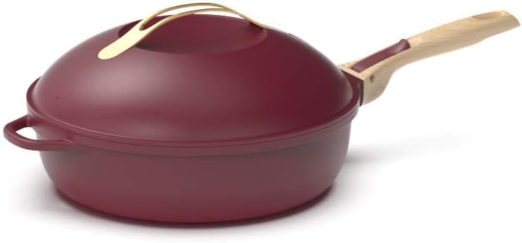 Poêles à frire COOKUT | Rouge Rubis, La Fabuleuse poêle 8 en 1 – Un seul ustensile qui remplace poêle | casserole