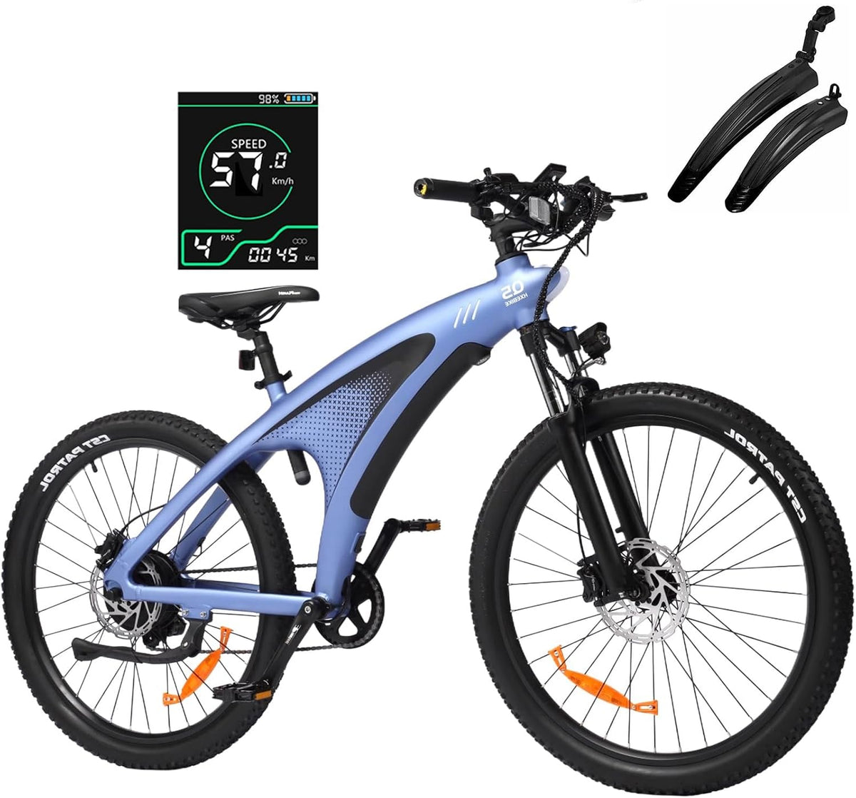 Vélos électriques HX – 20 Ah | Bleu/Noir, Vélo électrique avec éclairage RGB pour Adultes – 27.5''x2.25'' E Bike