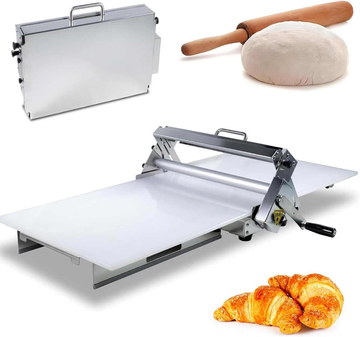 LYJIANGXIN Machines à pâtes manuelles, acier inoxydable + PE – Argent/Blanc | Laminoir à PâTe éLectrique à éPaisseur RéGlable