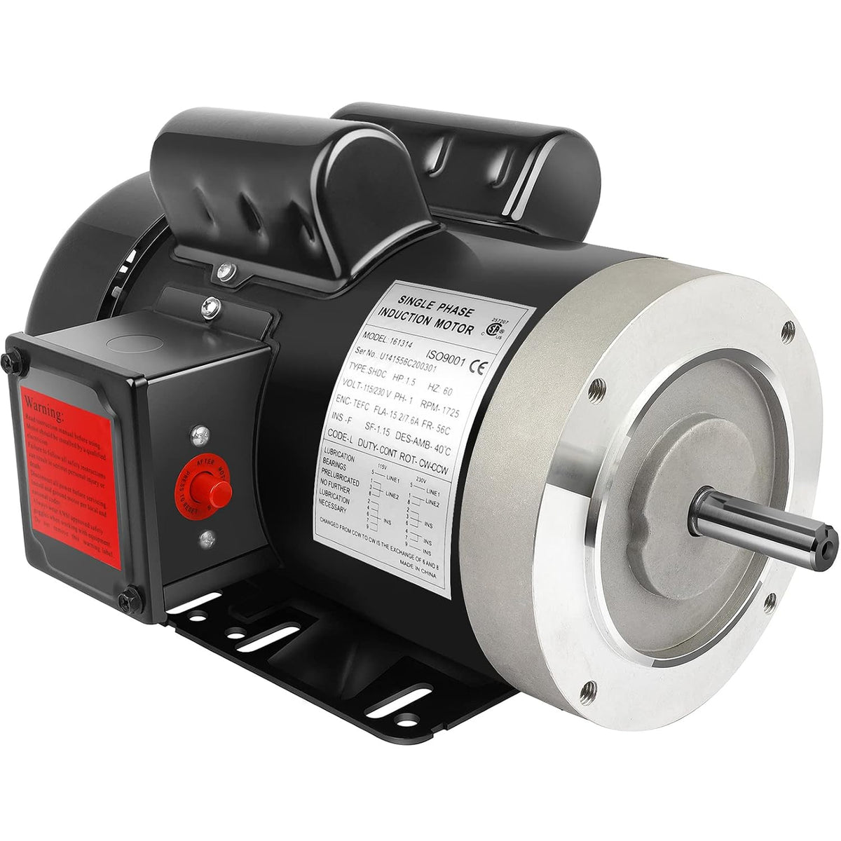 Moteurs de ventilateur Cuilvu | 1,5, 115/230 V – 1750 tr/min | 230 V, Noir/Argent – Moteur électrique monophasé 1