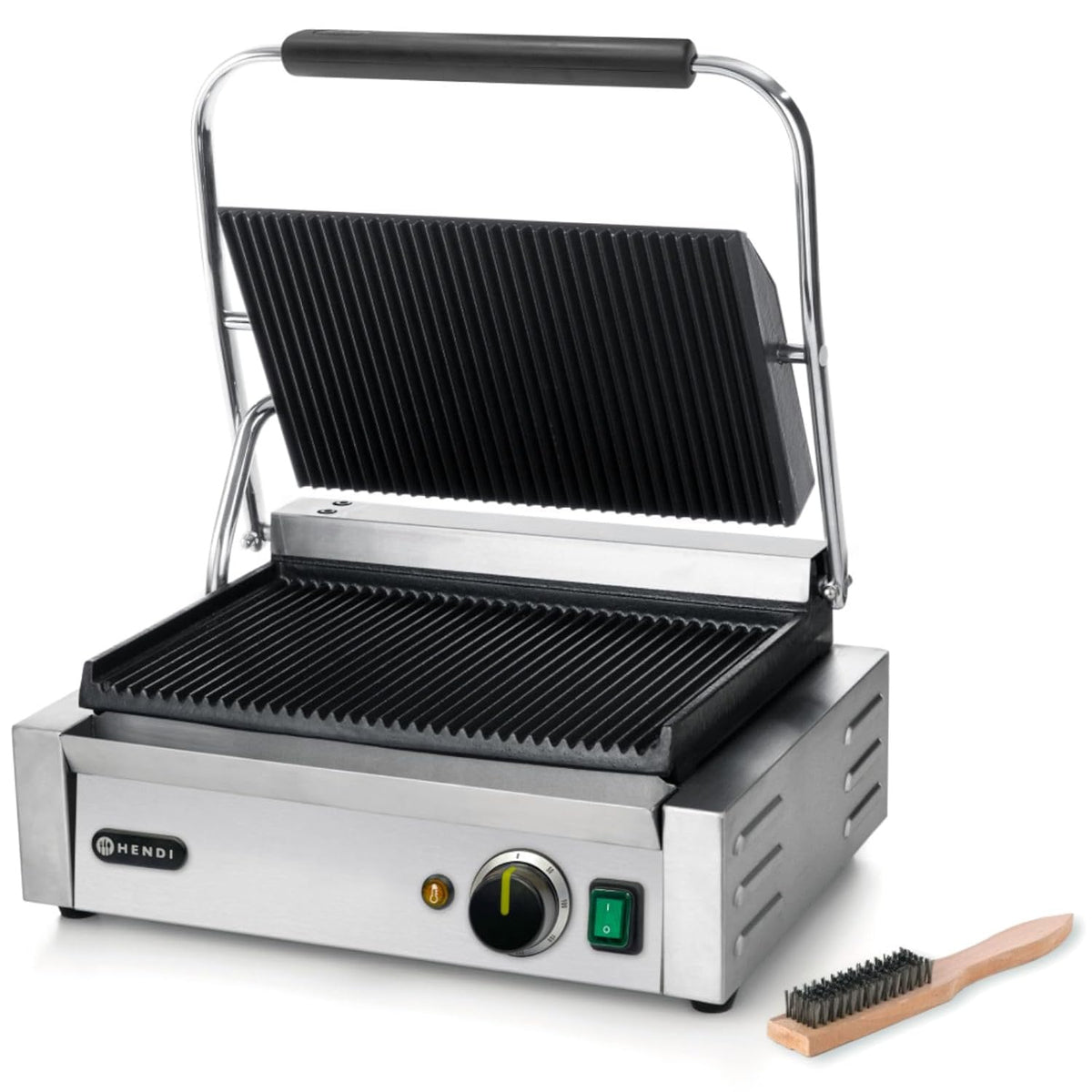 plancha HENDI | 230 V, 2200 W – 430x375 | 216 mm, Noir/Argent – Gril de Contact Électrique | Plaque Panini Professionnel