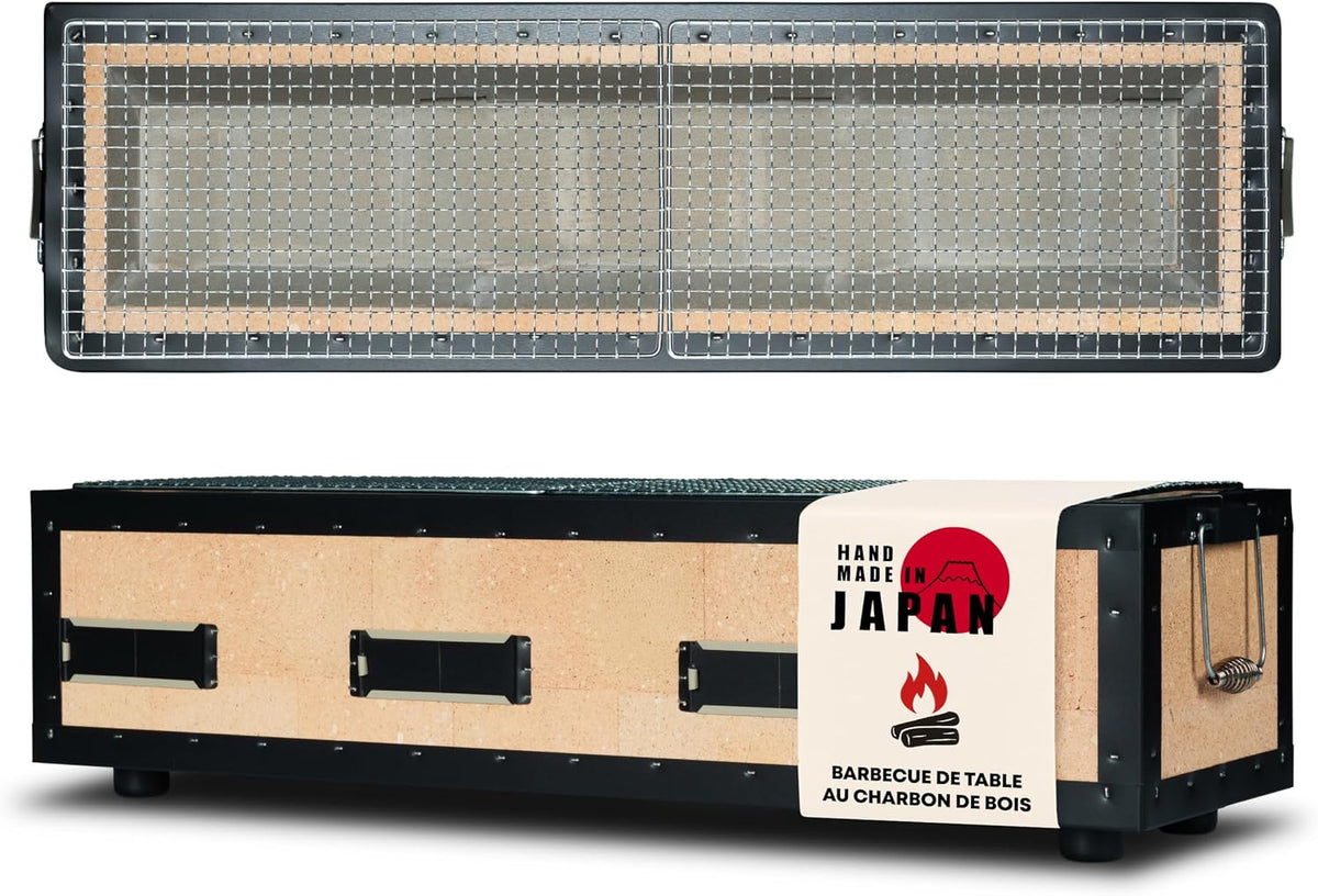 barbecue à charbon TOKYO design studio | 77x23x20 cm, Noir/Beige – Konro Grill, Barbecue japonais traditionnel au charbon de bois en diatomite