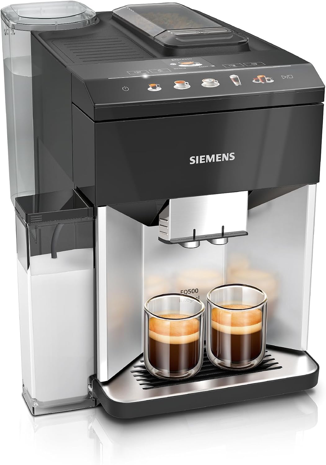machine à café SIEMENS – cafetière | Noir/Argenté, tout automatique – aromaDouble Shot | autoMilk Clean, ceramDrive – bandeau coffeeSelect