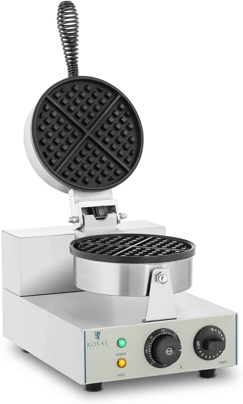 table de cuisson Royal Catering – plaque de cuisson | 43x25x56 cm, 1.300 W – Noir/Argent | Gaufrier Machine à Gaufres Rond RCWM-1300-R (